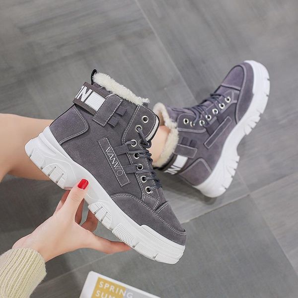 

boots women snow sneakers platform shoes thick sole plush fur warm winter ankle for botas de mujer, Black