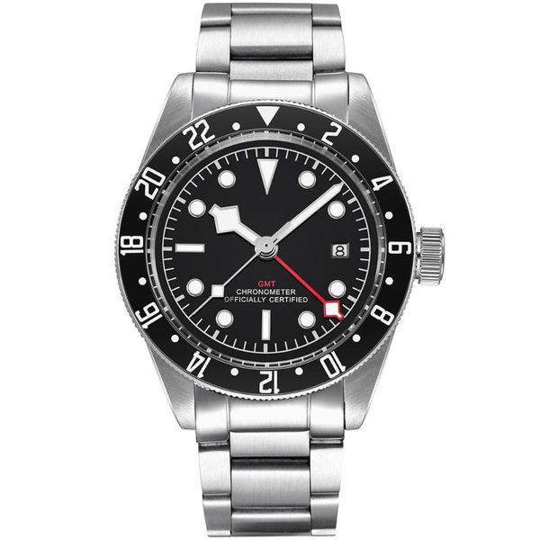 

wristwatches 41mm automatic mechanical mens watch stainless steel strap luxury gmt military calendar luminous waterproof diver wri302p, Slivery;brown