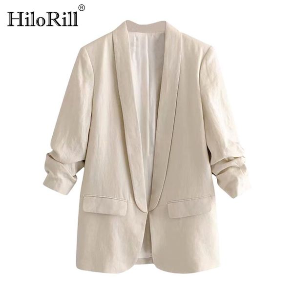 

women's suits & blazers women fashion office wear blazer coat 2021 notched collar casual pockets suit solid pleated sleeve chic outwear, White;black