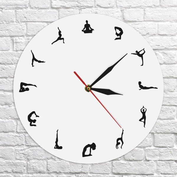 

yoga postures wall clock fitness flexible girl silent modern home office decor accessories clocks