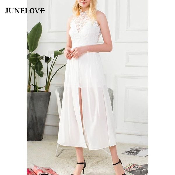 

women's jumpsuits & rompers junelove 2021 spring women vintage sleeveless lace solid loose ankle length playsuits high waist slim sexy, Black;white