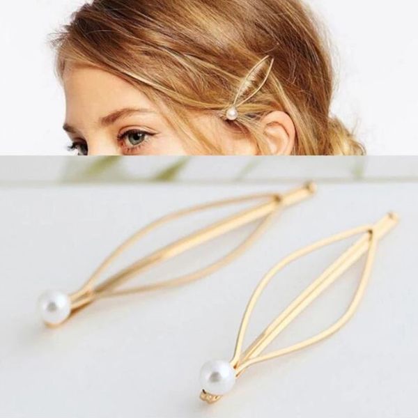 

simple hairpin baitie pearl lady's golden hair clip hairband pin barrette bride hair pins headdress accessories styling tool, Golden;silver