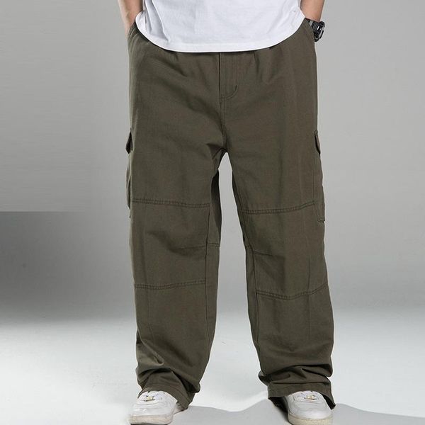 

men's pants plus size 8xl140kg autumn winter men cargo thick high street safari style pockets skateboard out door straight, Black