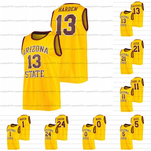 

custom arizona state sun devils 2021 gold ncaa college basketball jersey harden holland woods remy martin eddie house chris osten marcus bag, Black