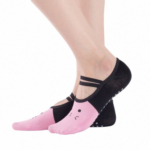 

bandage yoga socks for women anti-slip floor socks quick-dry backless pilates ballet cat print sportswear accessories c0gi#, Black