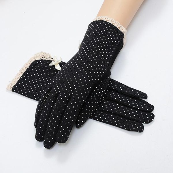

five fingers gloves 1 pair of cotton polka dot lace sunscreen female driving non-slip summer, Blue;gray