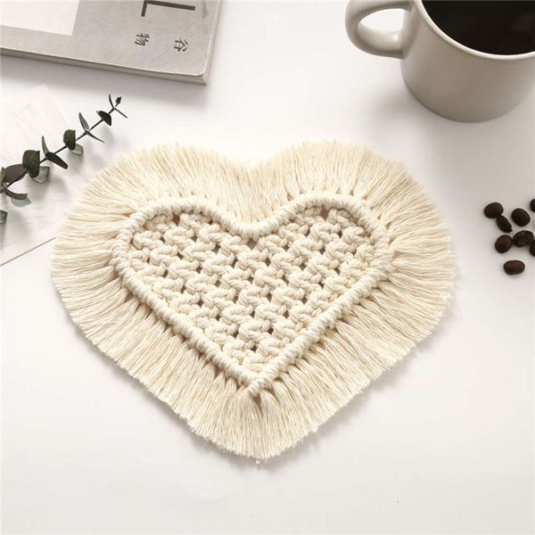 

bohemian hand woven love tassel coaster, meal mat, cotton rope insulation mat