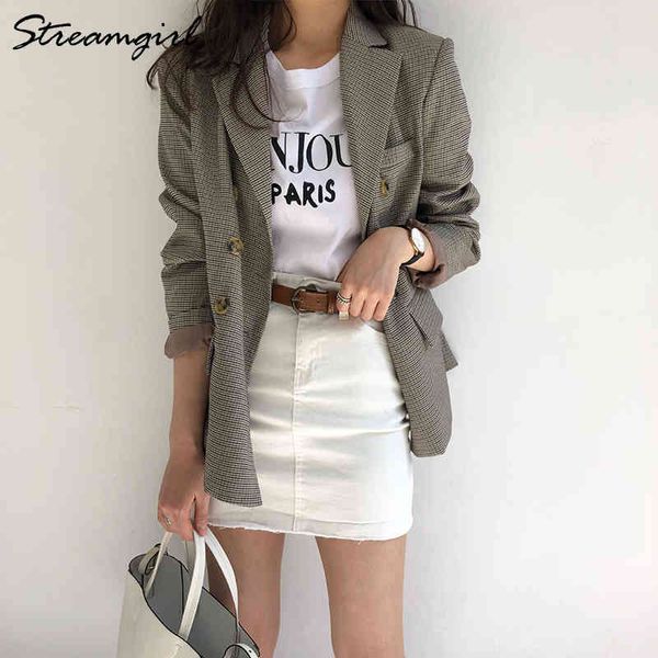 

business blazer for women formal womens plaid blazers work formal jacket office vintage blazer plaid women korean ladies blazers 210421, White;black