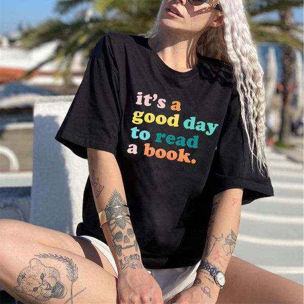 

women's t-shirt harajuku shirt for ladies it's a good day to read book print funny women short sleeve summer loose woman clothes, White