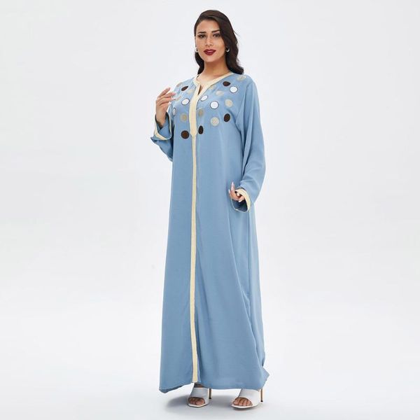 

casual dresses arabic for women spring autumn 2021 appliques v neck long sleeve maxi dress muslim turkish clothing, Black;gray