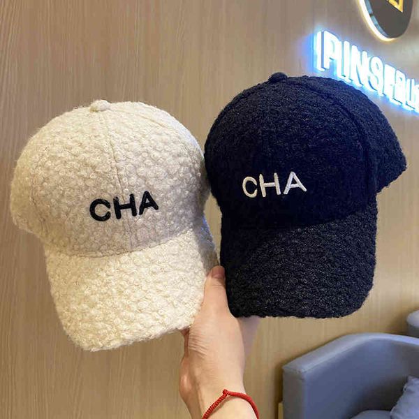 

hat female autumn and winter letter embroidered lamb wool baseball cap with damp mouth to keep warm versatile leisure ngue hat, Blue;gray