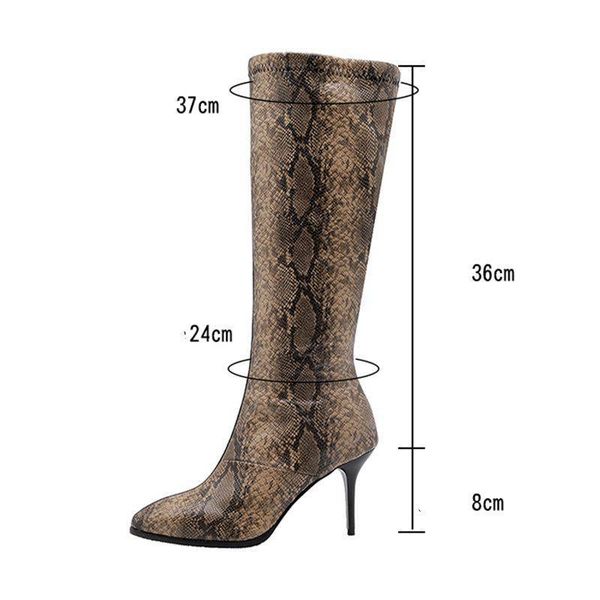 

boots simloveyo winter knee high pointed toe stiletto heel zipper snakeskin size 48 cool booties mujer female b1480 2tre, Black