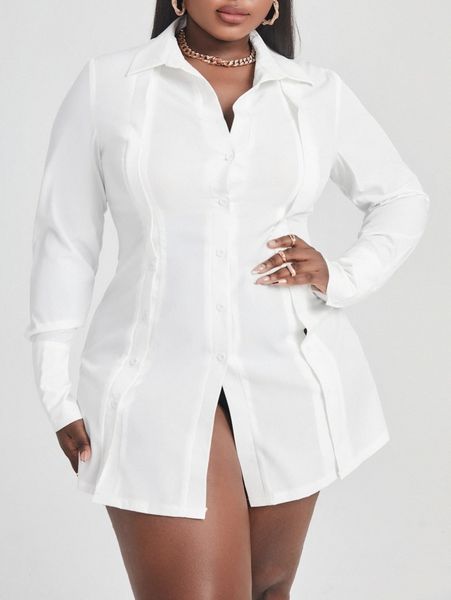 

sxy plus solid button front blouse 747u#, Black