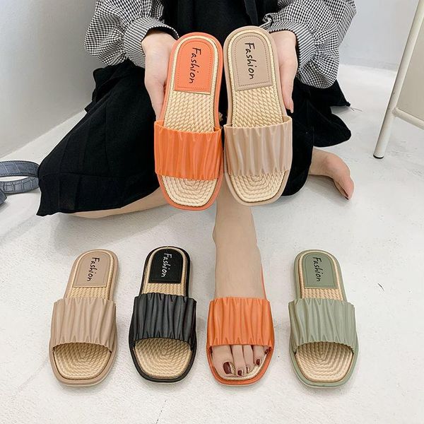 

slippers 2021 women's summer woven sandals indoor and outdoor leisure beach flat female comfort, Black