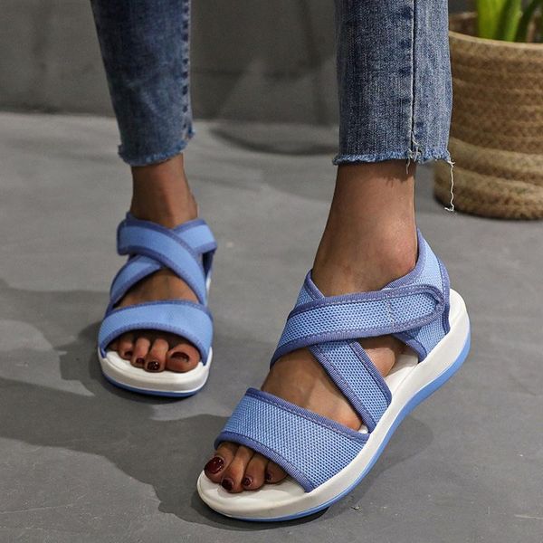 

sandals women 2021 knit soft ladies shoes open toe summer for flats female stitching sandalias de mujer, Black