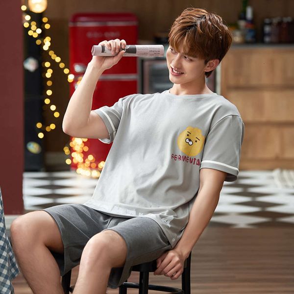 

men cato new o-neck summer short mouwen shorts pajamas set big size dunne loose nightwear fashion gray cartoon casual homewear, Black;brown