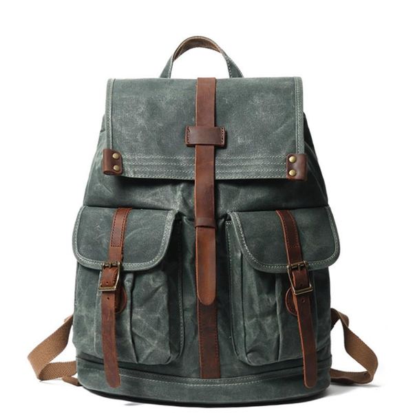 

backpack high capacity canvas leather laprucksack travel outdoor waterproof