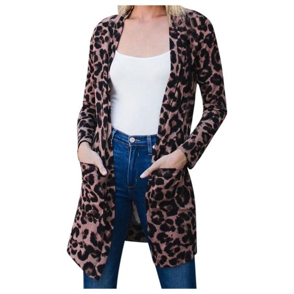 

women's knits & tees casual jacket leopard print cardigan fashion blouse coat temperament all-match printed, White