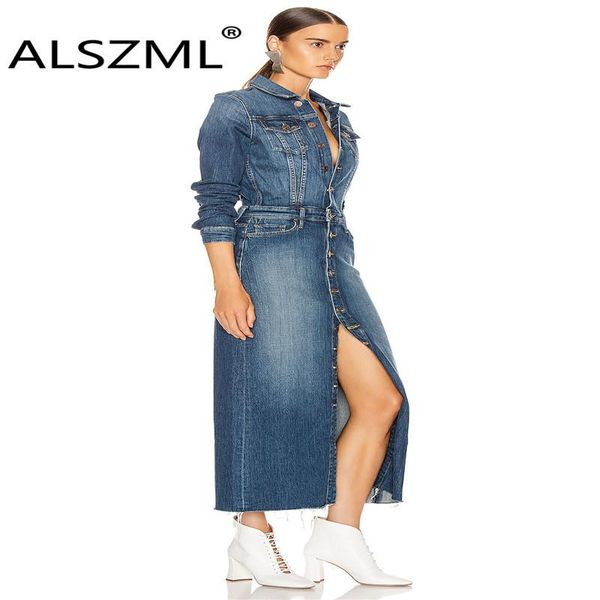 

cowboy lapel single breasted long sleeve pocket special design open fork dress tight club party lady fashion casual dresses, Black;gray