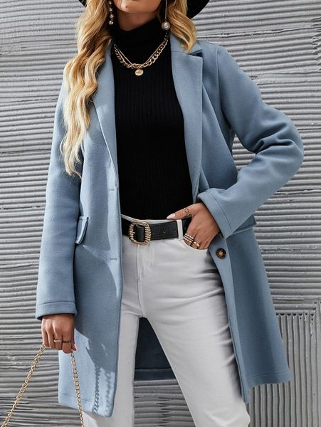 

solid lapel neck single breasted overcoat s3lb#, Black