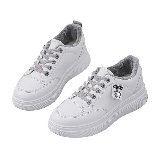 

sandals white shoes woman pu leather plus cashmere low-heel flat platform autumn and winter student korea casual sneakers 2021 8z6, Black