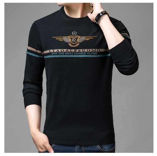 

2021 spring and autumn knitwear fashion personalized embroidery winter leisure long sleeve men's bottoming shirt trend, White;black