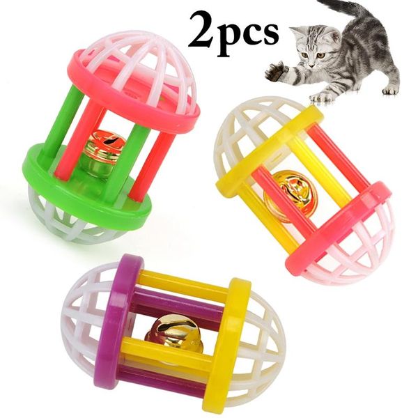 

cat toys 2pcs random color bell ball plastic in cage toy sound funny playing favor