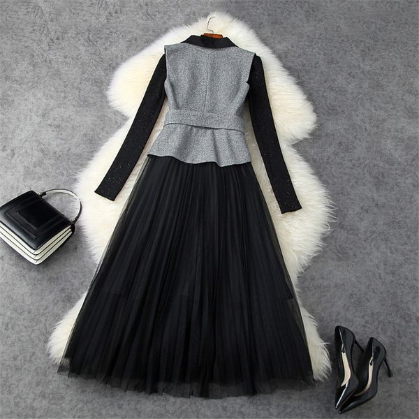 

two piece dress elegant lady in a women's winter runway designer long sleeve sweater and shredded wool knitted crocheted dress two piec, White