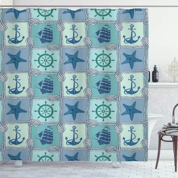 

shower curtains ships wheel curtain nautical patchwork pattern with rope starfish sailing ship anchor and bathroom