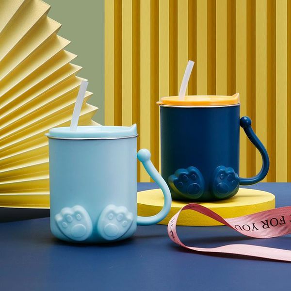 

mugs 316 stainless steel children's straw water cup cartoon creative double insulation with cover and handle milk