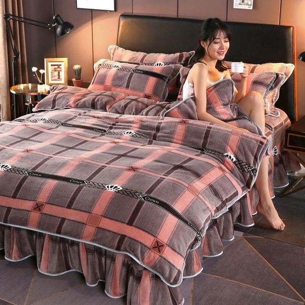 

bedding sets golden mink four piece set thickened coral three velvet bed skirt