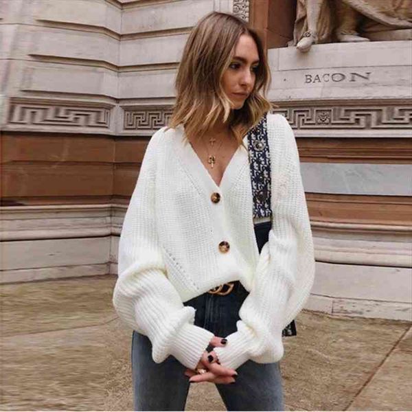 

autumn and winter sweater cardigan solid color knitted button coat for women, White;black