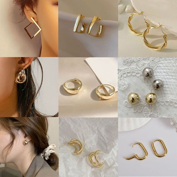 

vintage gold small circle hoop earrings for women geometric handmade huggie style earring bride girl party wedding jewelry bulk, Golden;silver