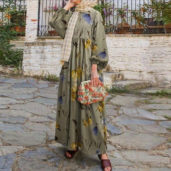 

ethnic clothing donsignet muslim dress mislim fashion cotton-linen printing long sleeve loose middle east dubai abaya turkey, Red