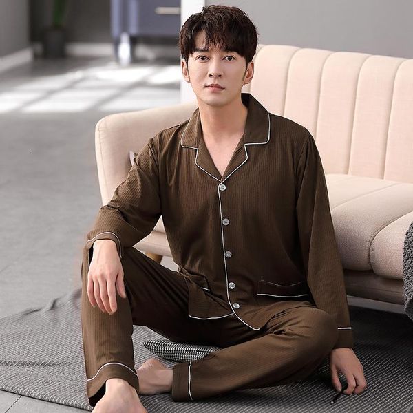 

men's sleepwear fall man set soft modal nightwear ensemble homme mens pajama brown lounge suit male pijama hombre pyjama pz0e, Black;brown