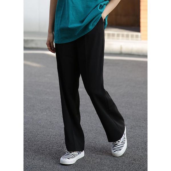

casual pants women's spring 2021 korean wide leg loose high waist simple trousers g4kk & capris, Black;white