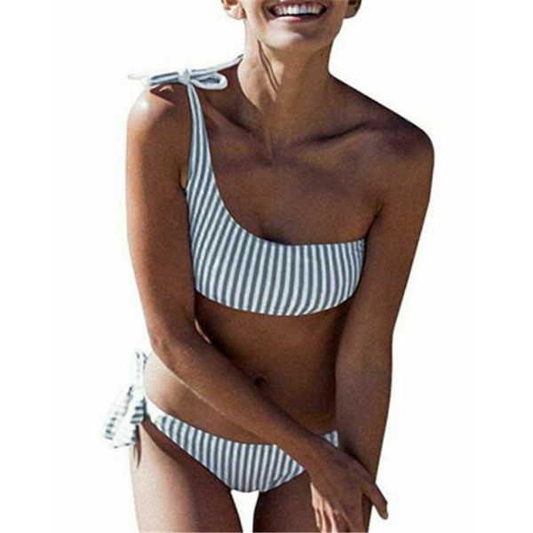 

women's swimwear push up bikinis stripe print women summer bathing suit one shoulder set biquini beach wear bikini mujer, White;black