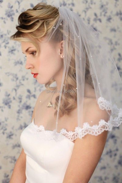 

bridal veils sweet tulle wedding with pearls shoulder length comb, Black