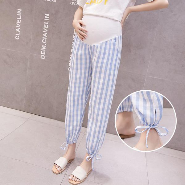 

maternity bottoms 62045# pants summer striped support abdomen elastic waist belly trousers, White