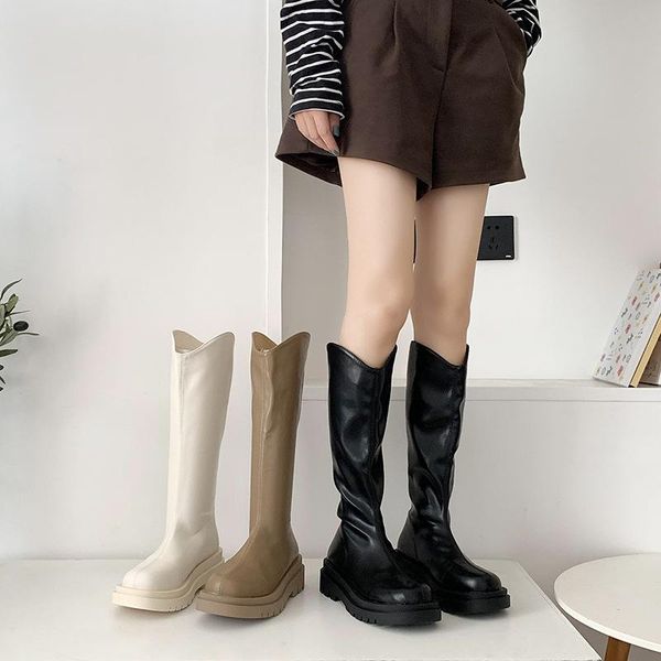 

boots flat heel brand women's shoes lady boots-women clogs platform zipper winter footwear round toe fashion 2021 autumn med ove, Black