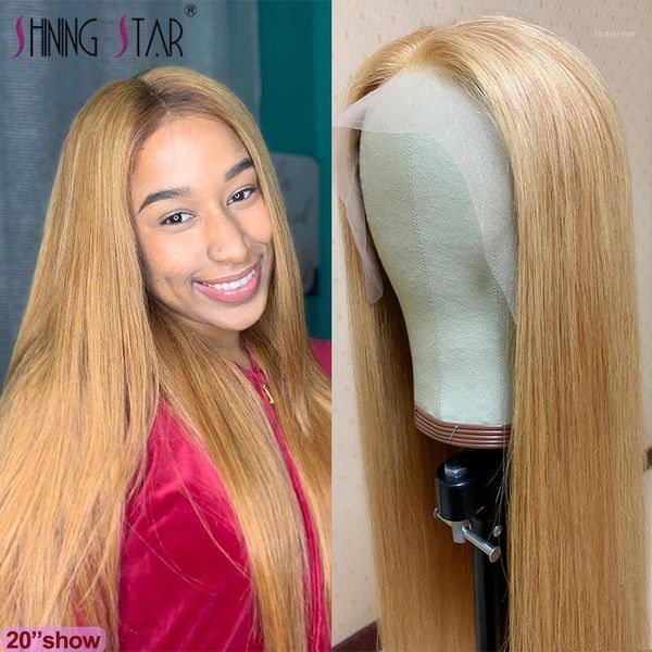 

lace front human hair wigs middle part honey blonde brazilian remy shining star 180 wig1, Black;brown