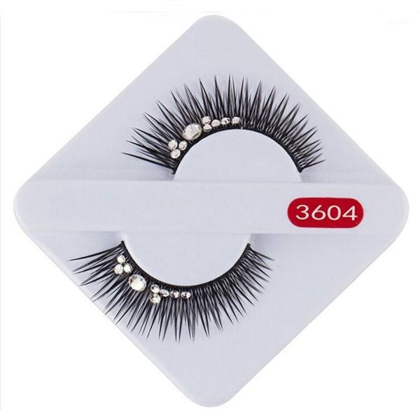 

pair handmade natural fashion fake black long rhinestone false eyelashes beauty eye lashes bride wedding make up party1