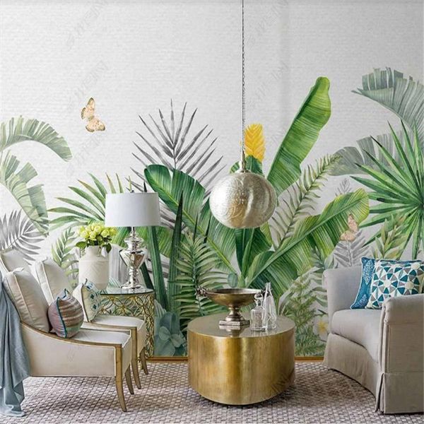 

nordic mural wallpapers for living room small fresh tropical plant banana leaf palm indoor background wall paper home decor