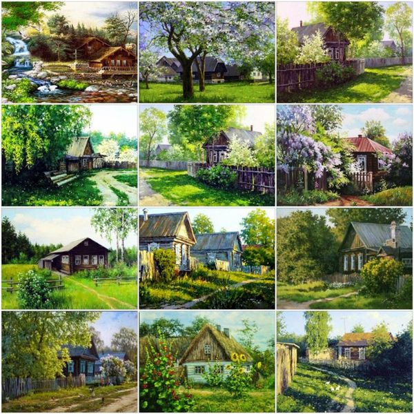 

diamond painting azqsd embroidery house scenery picture of rhinestones nature cross stitch full square drill home decor