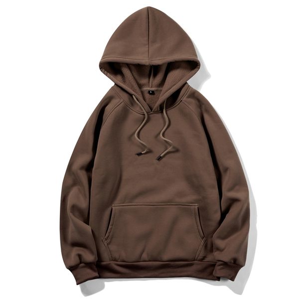

2020 autumn and winter new monochrome men's pullover with velvet hooded loose blank sweater can be printed, Black
