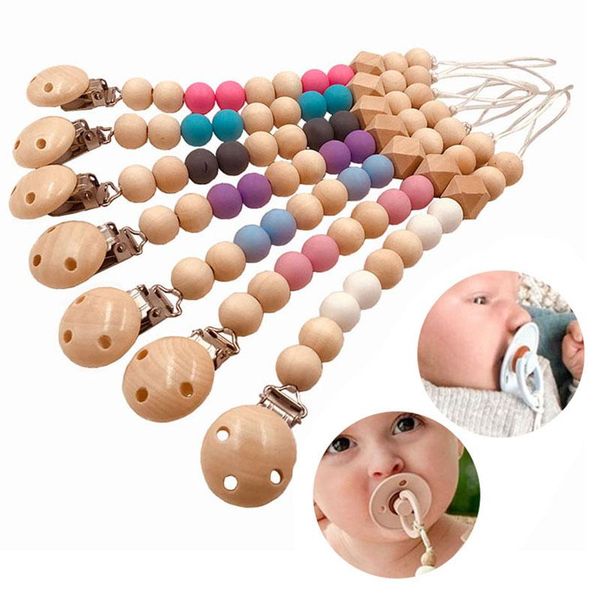 

pacifiers# baby pacifier chain beads born wooden ring soothing clip infant nipple holder for children toddler bite molar toys