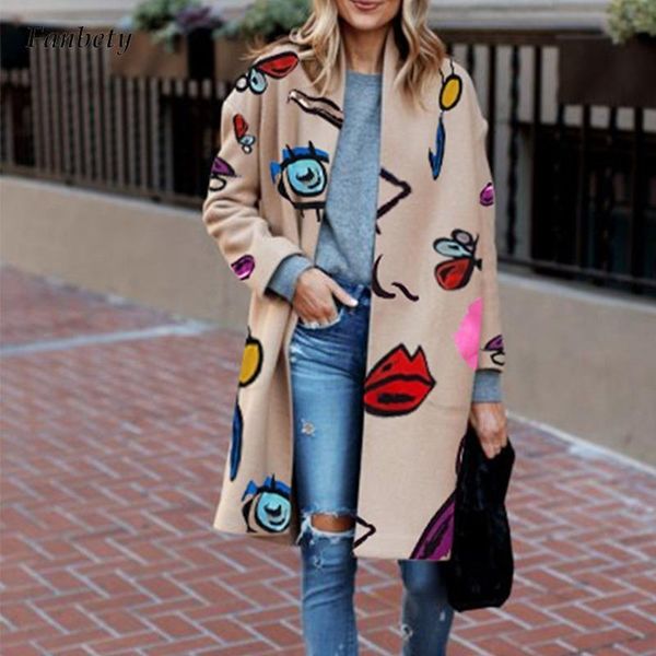 

women's wool & blends female v-neck long sleeve outerwear casual warm coat elegant fashion pattern printed women cardigan jacket winte, Black