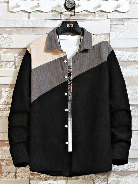 

men color block corduroy shirt without tee e1pr#, White;black