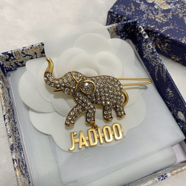 

70% off new letter band drill elephant hairpin high version brass net red brooch, Golden;silver