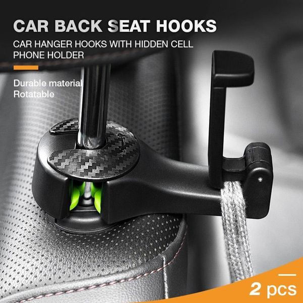 

hooks & rails 2 in 1 car headrest hook with phone holder seat back hanger for bag purse grocery cloth foldble clips organizer drop